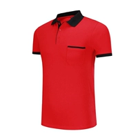 Красное пальто с черным воротником (карманный стиль)