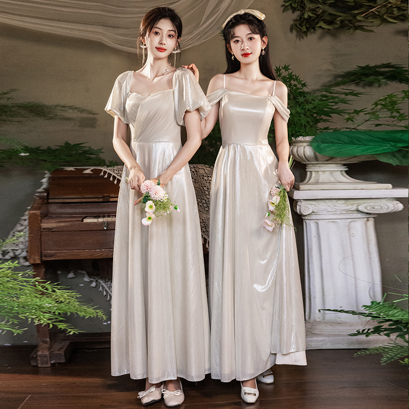 Bridesmaid Dress 2026 New Style Wedding Sister Group Evening Dress Women's High-End Slimming Dress Banquet Khaki Performance Dress