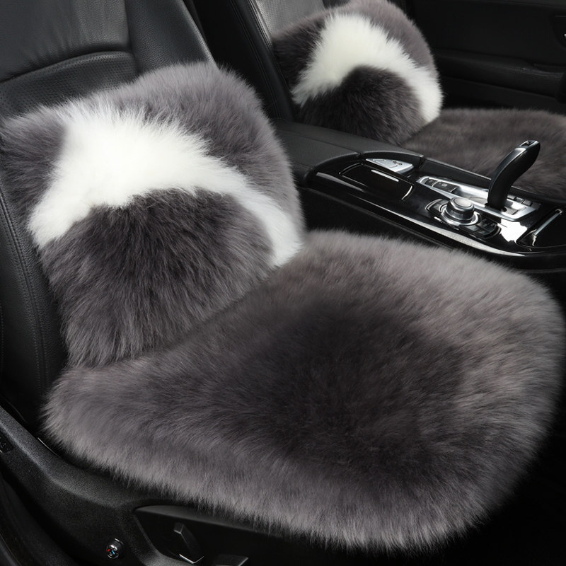 Pure wool car cushion winter fur integrated long plush no backrest three sets single sheet cashmere warm seat cushion-Taobao