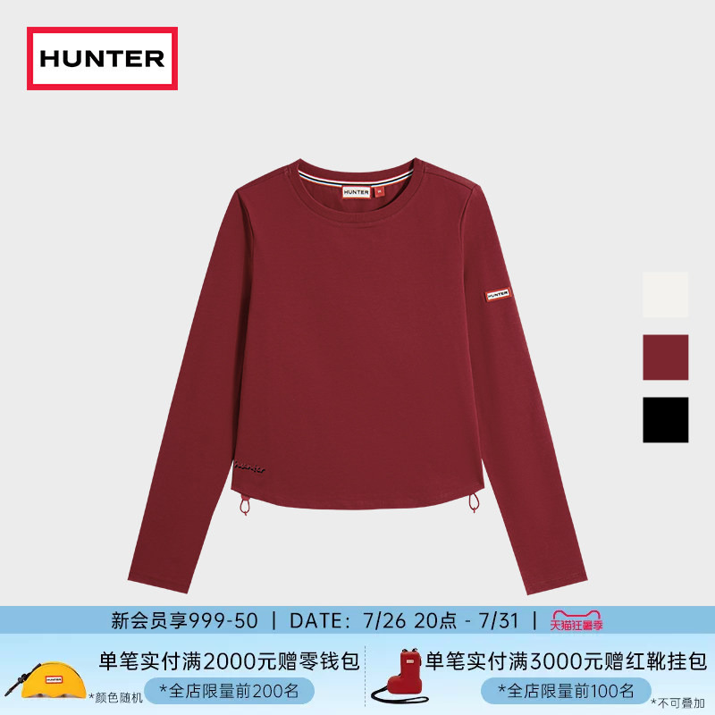 Hunter Women's Elastic Cord Round Neck Long-Sleeved T-Shirt Outdoor Camping Simple Daily Casual Pullover Top