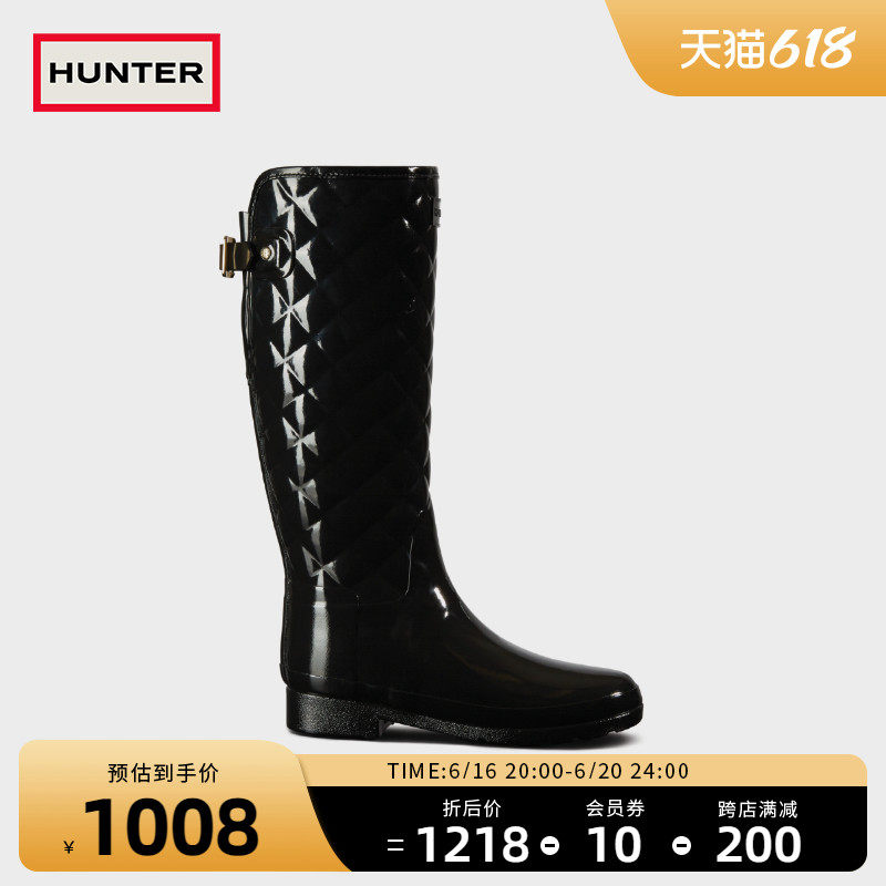 Hunter women shoes rain shoes outside wearing waterproof non-slip heel thick bottom rhombus bright face rain boots high cylinder long boots woman