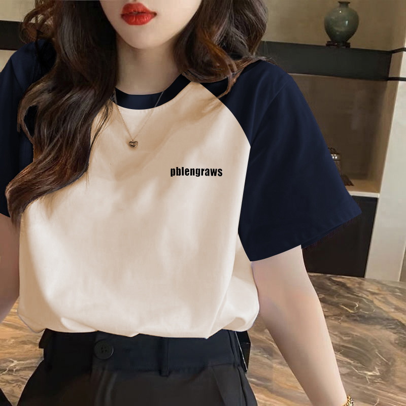 European Style Pure Cotton Short-Sleeve Raglan T-Shirt for Women, Summer 2026 New Model, Loose Fit, Slimming, Color-Blocked Half-Sleeve Top
