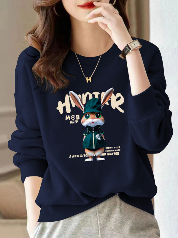 Women's Sweatshirt 2026 New Early Autumn Fashion Stylish Round Neck Fleece Thickened European Style Plus Size Age-Reducing Printed Top Trendy
