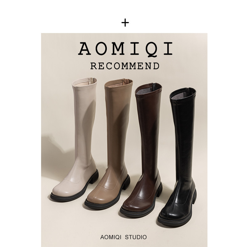 Omichi boots women's 2021 new round head soft bottom boots women's thick leg knight boots women's Chelsea boots