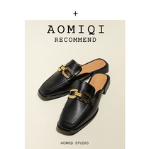 Metal Buckle Baotou Slippers Female outside wearing 2022 Spring Summer new 100 hitch Lazy Person Flat Bottom Fashion Net Red Sandals
