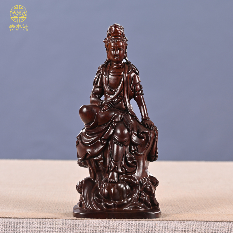 Manshu BodhisattBodhisattva Wooden Sculptures town residence dedicated to the enhancement of fortune and development for the development of wisdom Flux Twin Gain Solid Wood Transshipment Gifts