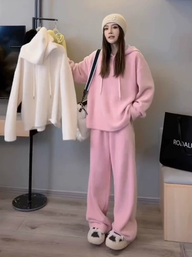 Комплект, бархатные штаны с капюшоном, высокая талия