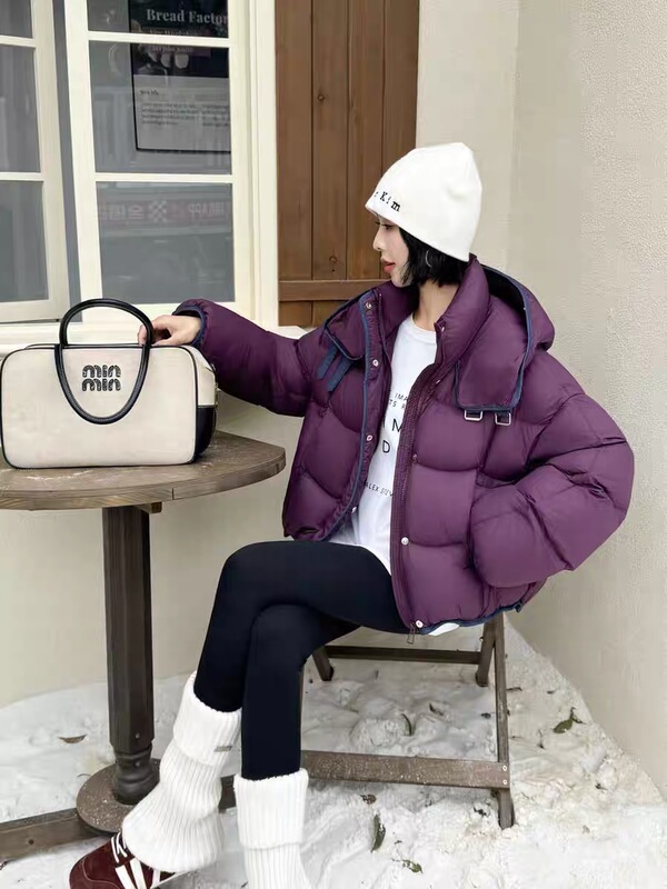 Denim Patchwork 90% White Goose down Slimming Short down Jacket Denim Patchwork 90% White Goose down Slimming Short down Jacket