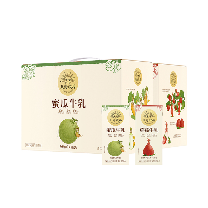 北海牧场 常温蜜瓜/草莓调制乳牛奶200mL*10盒 整箱儿童早餐奶