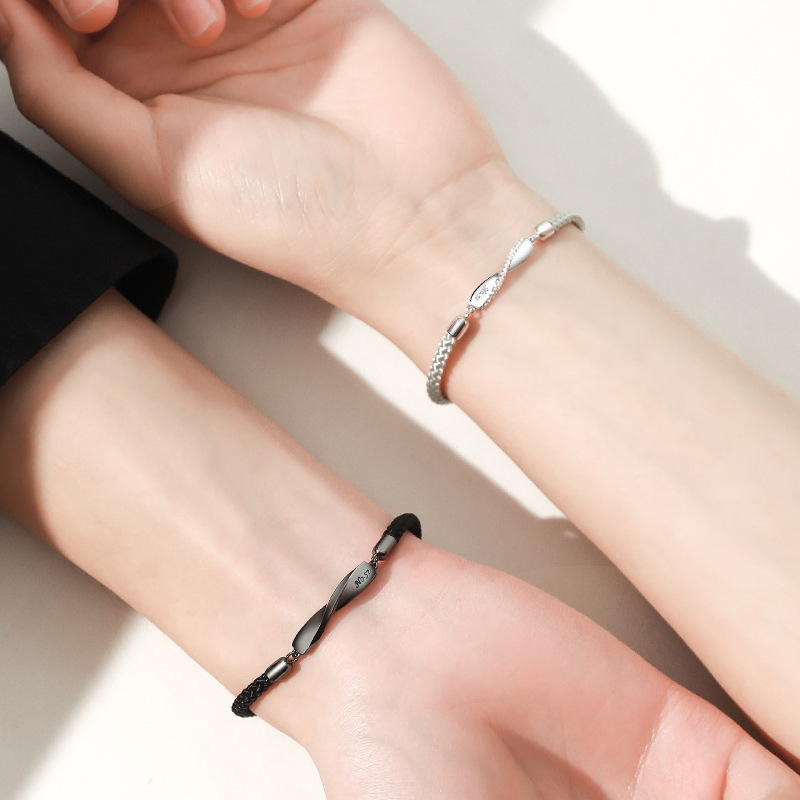 Sterling Silver Mobius Ring Couple Handmade One Pair Unisex Anniversary Gift Alien Love Girlfriend Woven Bracelet