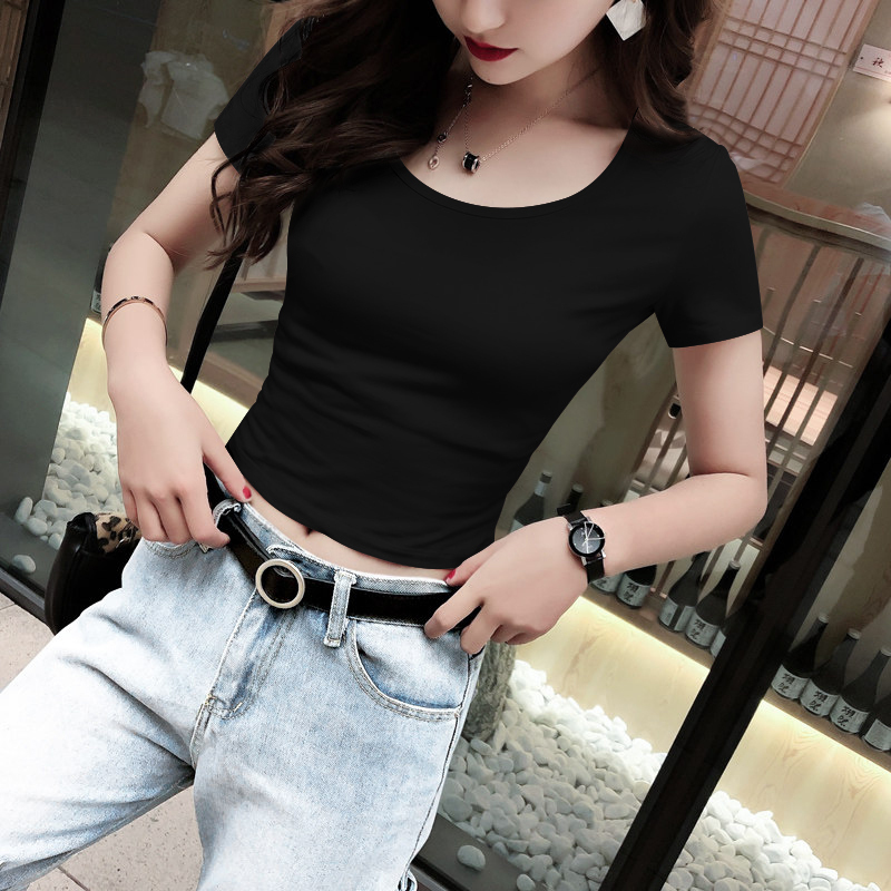 Black Modal Short-Sleeve T-Shirt for Women, 2026 New Spring/Summer High-Waisted, Cropped, Tight-Fitting Top Black Modal Short-Sleeve T-Shirt for Women, 2026 New Spring/Summer High-Waisted, Cropped, Tight-Fitting Top