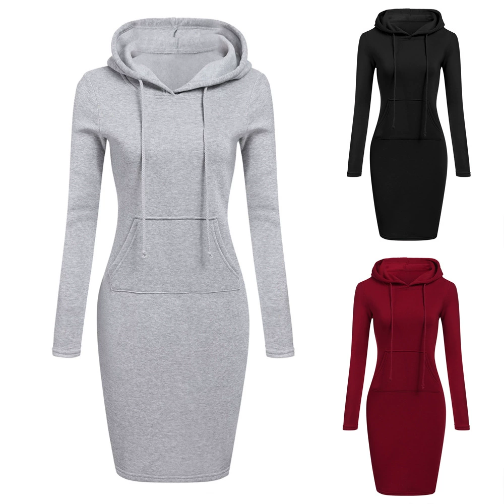 Âu Mỹ thời trang thu đông quần áo phụ nữ AliExpress ebay sản phẩm mới váy áo len dài tay có mũ trùm đầu của phụ nữ - Sản phẩm HOT