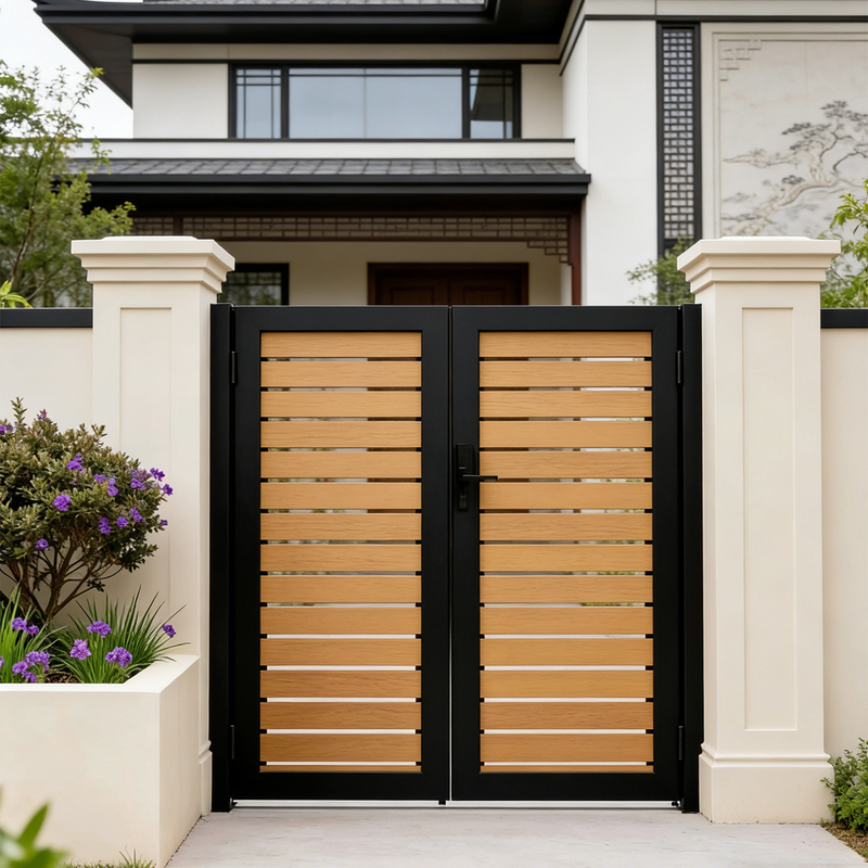 Aluminum Alloy Wood Grain Courtyard Door Wrought Iron Villa Door Community Garden Door Guesthouse Yard Gate Rural Courtyard Gate