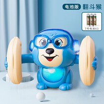 Childrens electric voice-controlled flip-monkey toy early to teach light music flipping with bucket monkey puzzle toy baby crawl