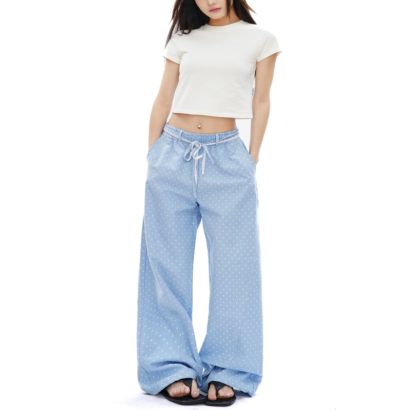 S3T5 American Style Star Elastic Waist Casual Straight Pants Unisex New Versatile Loose Design Sweatpants Long Pants