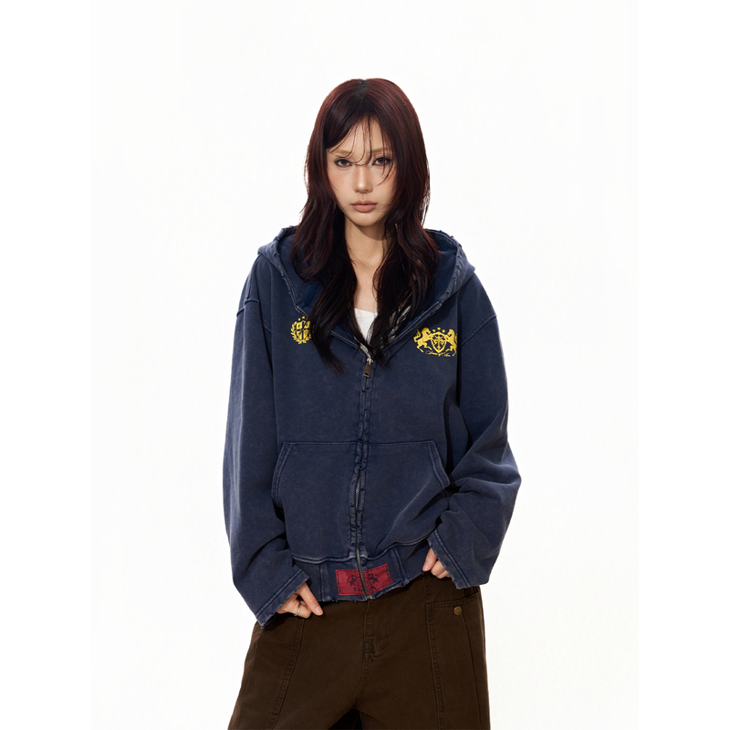 S3T5 Washed Distressed Printed Hooded Long-Sleeve Sweatshirt for Men and Women, Spring American Vintage Style, College Style Couple's Jacket, Trendy