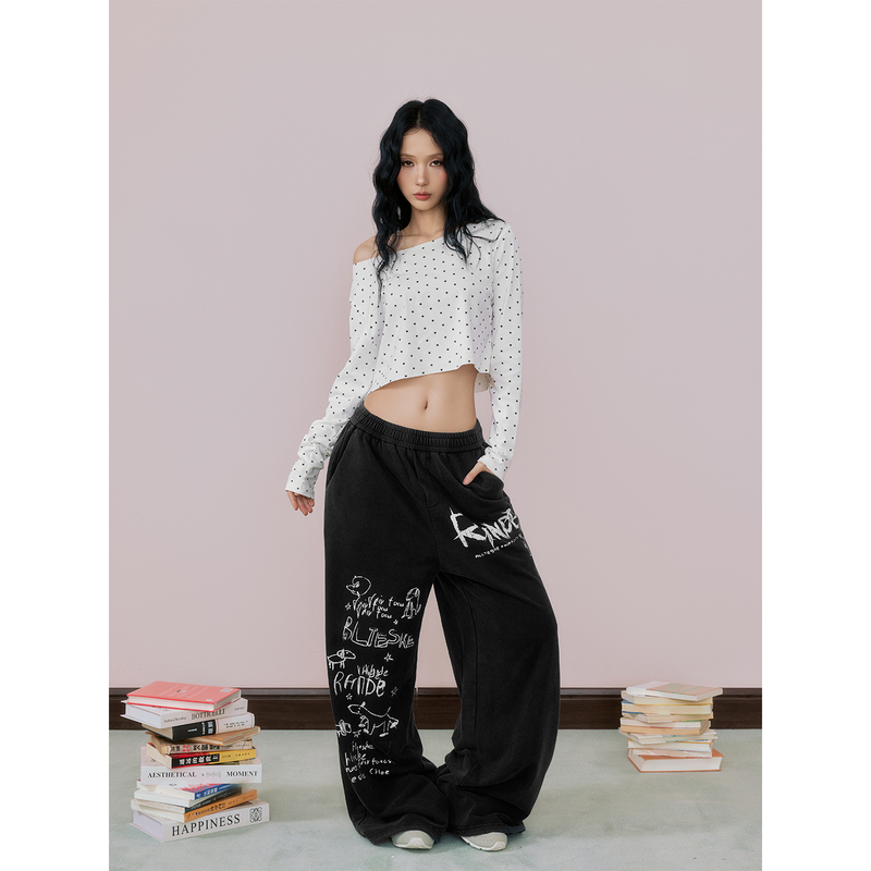 S3T5 Star-Printed One-Shoulder Cropped Long-Sleeve T-Shirt for Women, Early Autumn American Style, Slim-Fit Off-Shoulder Short Top, Trendy S3T5 Star-Printed One-Shoulder Cropped Long-Sleeve T-Shirt for Women, Early Autumn American Style, Slim-Fit Off-Shoulder Short Top, Trendy