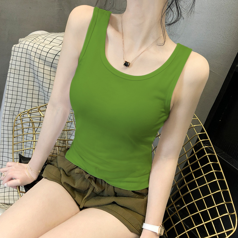 Super Trendy Avocado Green Pure Cotton Camisole for Women, New Summer Style, Slim-Fit Outerwear, Niche Sleeveless Top, Fashionable