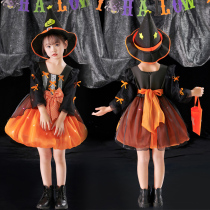 Halloween childrens clothing girl princess skirt cos witch pumpkin skirt glowing clothes baby witch performance costume