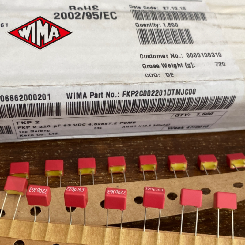 Немецкий пленочный конденсатор Weima серии WIMA FKP2 63V 220PF/220P/221 серии WIMA FKP2 Изображение 1
