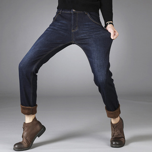 冬季弹力加绒牛仔裤男宽松直筒男士加厚保暖