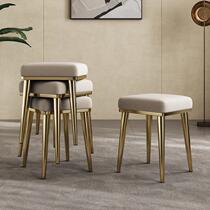 Light luxury leather dining chair household stackable square stool dining table spare stool modern simple stainless steel cowhide chair