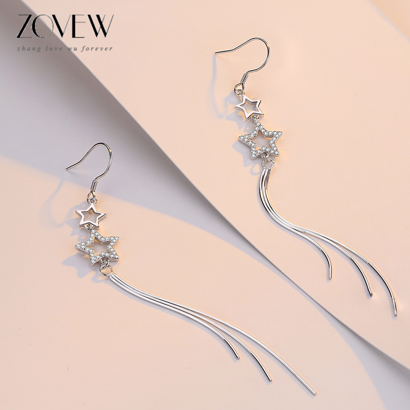Earrings women's long style temperament sterling silver 2019 new trendy net red earrings show face thin tassel ear line silver earrings earrings