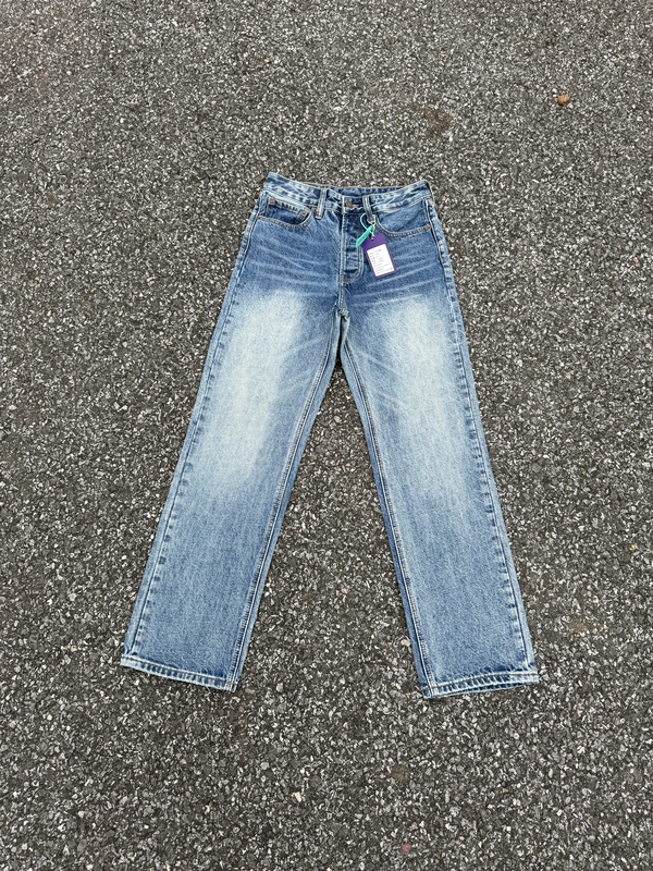 Ice Blue Vintage501 Jeans 90S Retro Washed Cleanfit Long Pants with Hand-Rubbed Fluff 15 Ounces