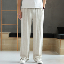 Chinese style linen mens pants summer loose straight pants mens cotton linen pants mens big size wide leg trousers