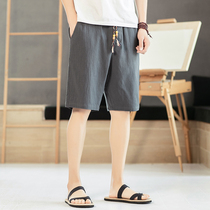 Chinese mens cotton linen five-point pants mens pants summer Middle pants plus size loose Hemp shorts linen casual pants