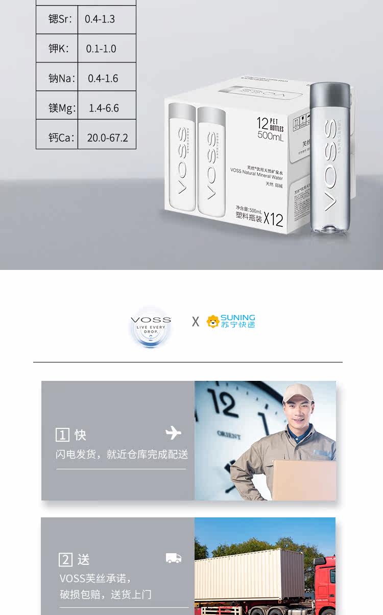芙丝 Voss 高锶低钠天然矿泉水 500ml*12瓶整箱 图6