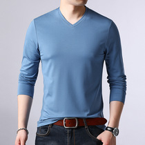 The main reason for this change is to better flagship store in spring and autumn mens long sleeve T-SHIRT solid color V-neck trend slim containing silk young and middle-aged men