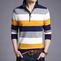 Official website flagship store autumn mens long sleeve striped T-shirt young and middle-aged lapel Korean casual base shirt polo shirt