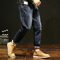 Official website flagship store autumn jeans mens loose 2021 trend pants mens wild plus size leisure Green