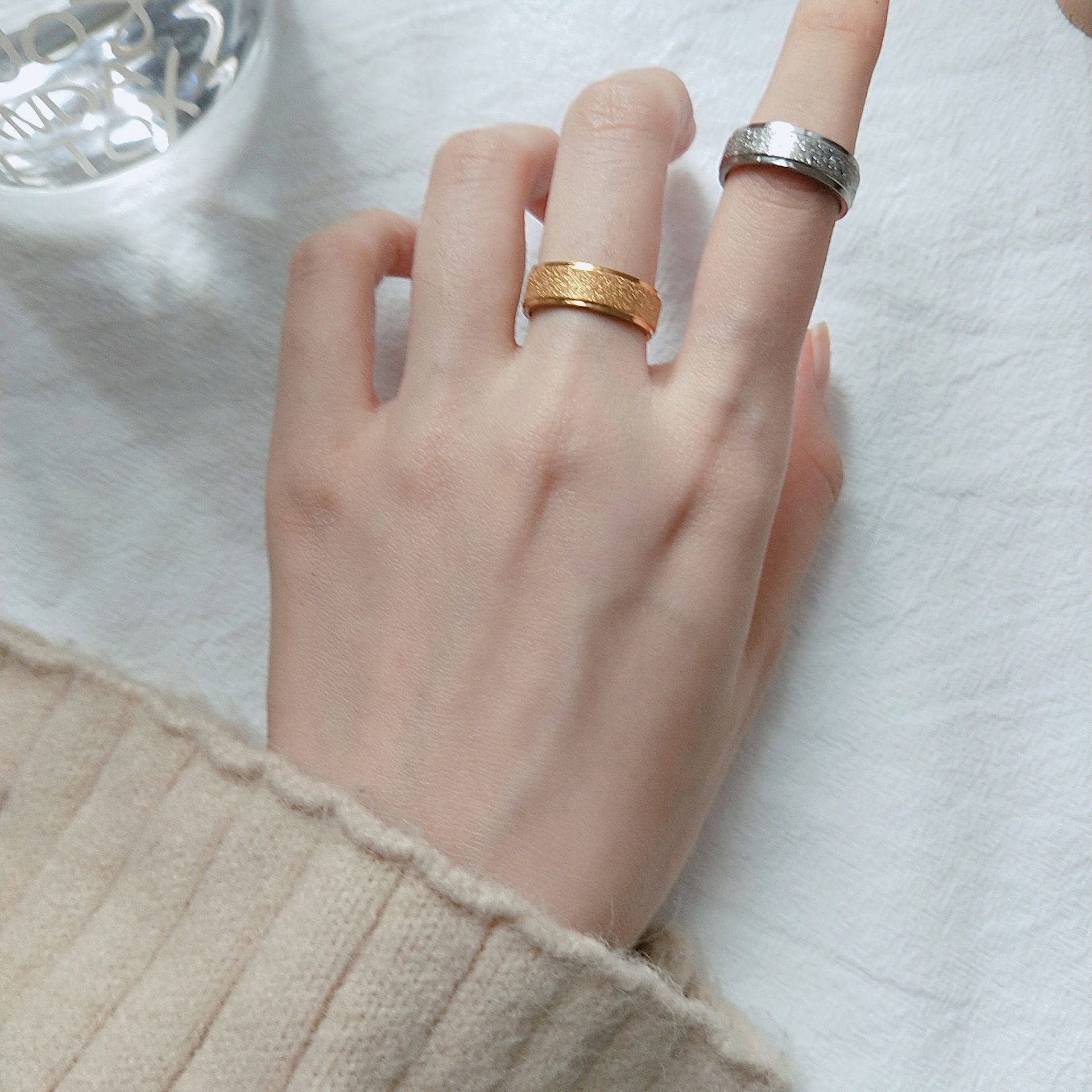 Jung Finger Female Ornament Student Titanium Steel Couple Frosted Nets Red Ins Ring Korean version of male and female minimalist student ring No