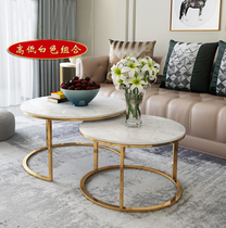 Nordic marble wrought iron simple modern coffee table high and low creative round combination ins small living room side