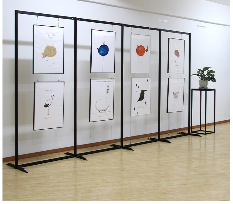 Grid hanger partition screen iron frame grid floor grid black octagonal column painting and calligraphy exhibition board screen display rack