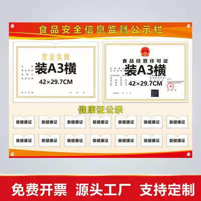 Food safety supervision information publicity plate Catering business license certificate supervision and operation health certificate publicity column a3