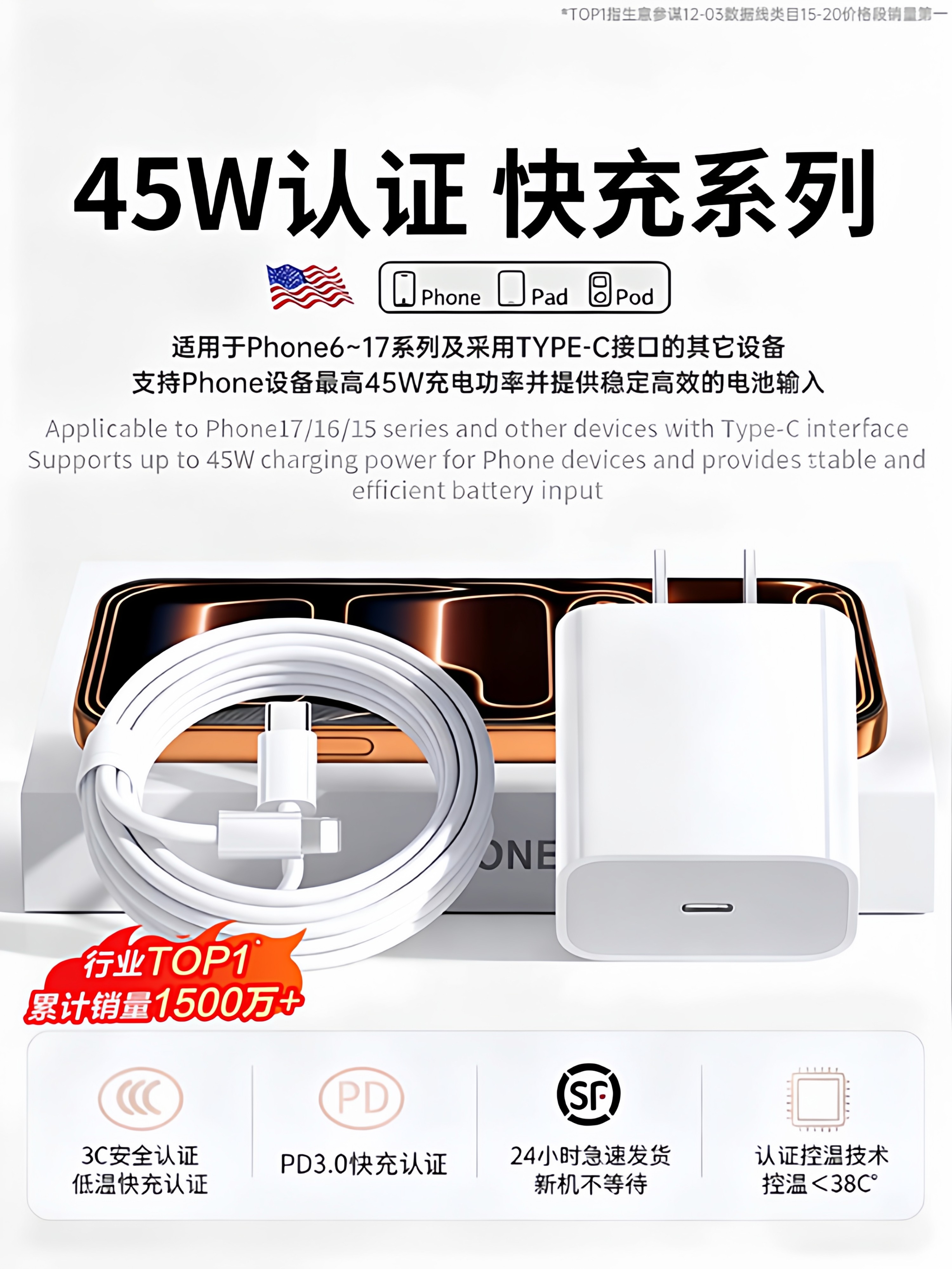 [ 45W New Fast Charger]Fivi Officially Compatible with Apple 13 Charging Cable iPhone 14 Data Cable Adapter iPad Dual Type-C for Phone 12 Original 11 Genuine 15 Original 16 Genuine 17 Tablet Braided