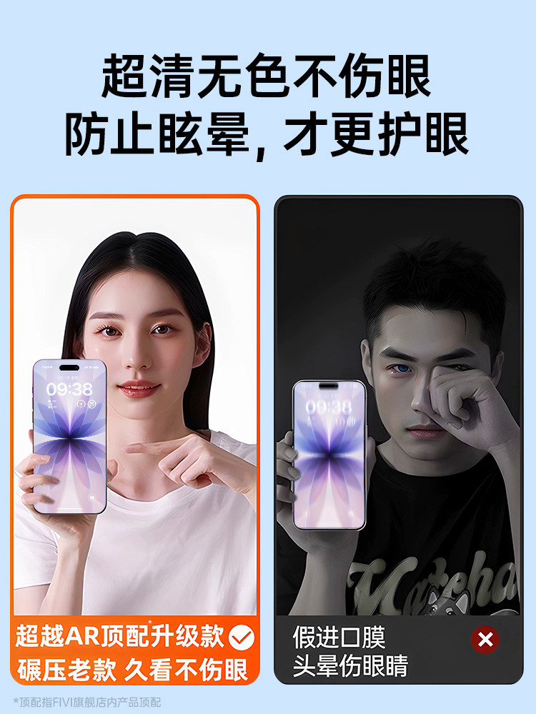 Beyond Ar German Top-Tier Eye Protection]Fivi Suitable for Apple 17 Pro Max Tempered Glass Film iPhone 16 Pro Phone Film 15 Anti-Peep 14 Plus Screen Protector 13 Full Screen Air Blue Light 12 Dust-Free Warehouse