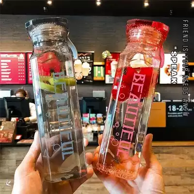 Personality diamond-shaped transparent glass simple male and female student couples wear-resistant square Cup Portable leak-proof accompanying Cup