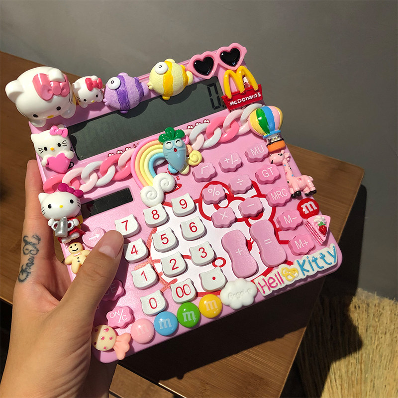 Fashion Girl Creative Cartoon Calculator Cute Kitty Student Solar Pink Big Button Computer
