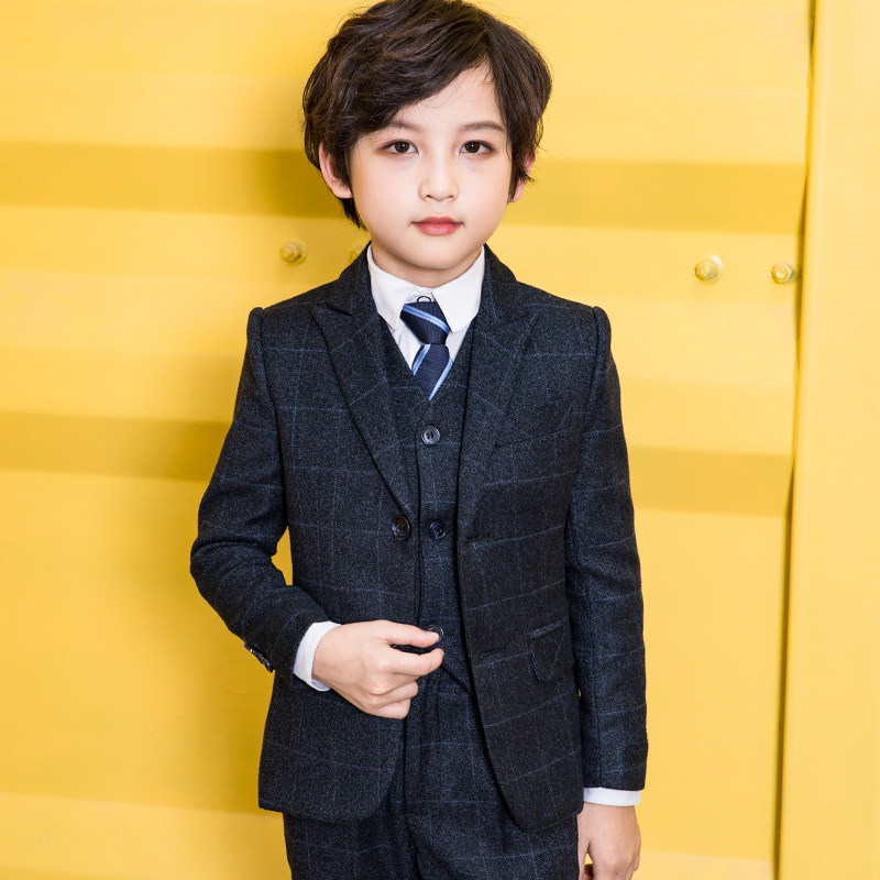 Children's small suit suit three-piece handsome boy suit English piano performance clothing autumn and winter flower girl dress