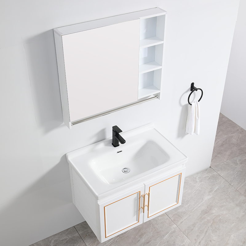 Space aluminum bathroom cabinet ceramic basin cabinet integrated combination with mirror cabinet modern simple style home bathroom set 
