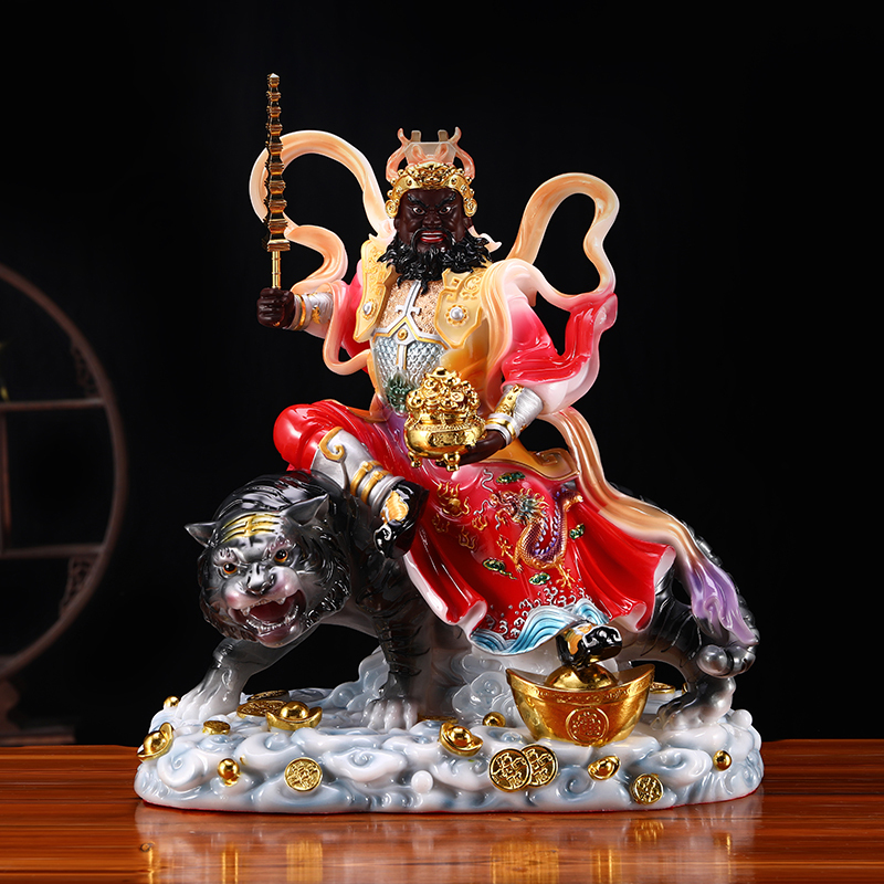 White Marble Zhao Gongming Statue for Home Worship, Wealth-Attracting Ornament 16inch 19inch Martial God of Wealth Zhao Xuanlang Riding a Tiger
