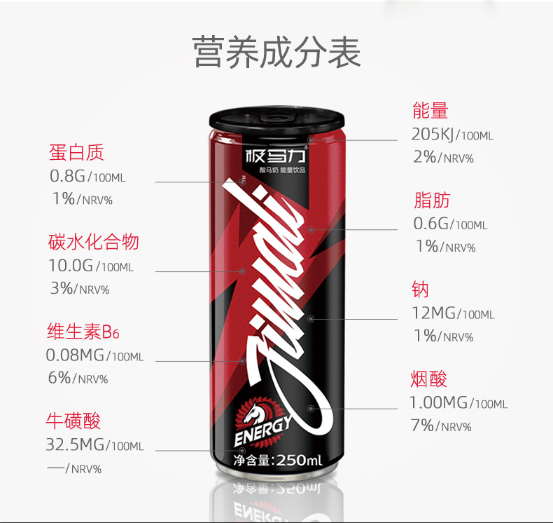 内蒙特产 极马力 酸马奶 维生素能量型运动饮料 250ml*12罐 图7