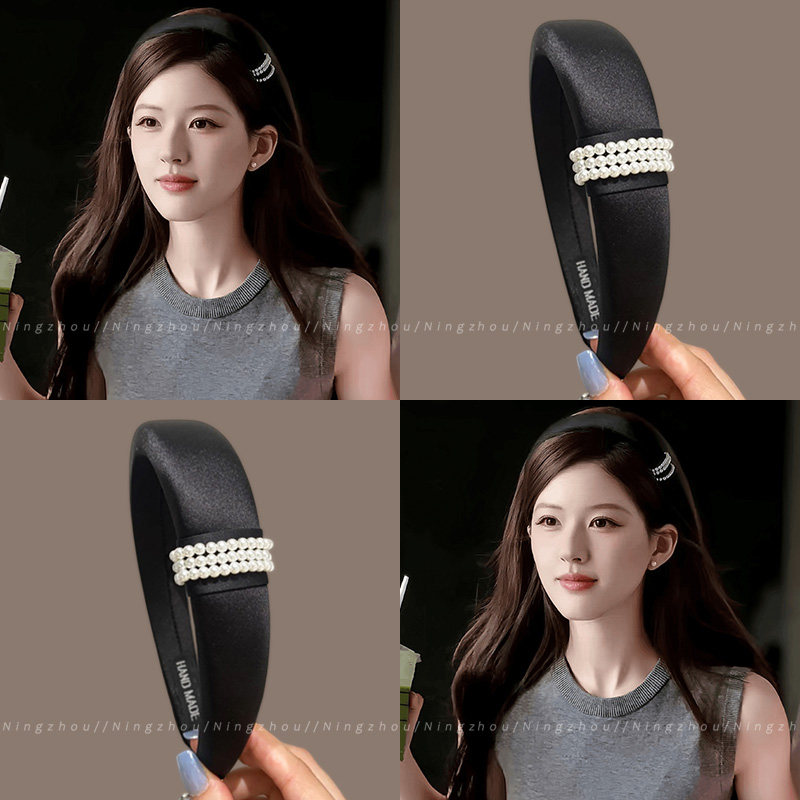 Elegant high-crowned pearl headband for women, 2026 new style, special for face washing, black hair clip
