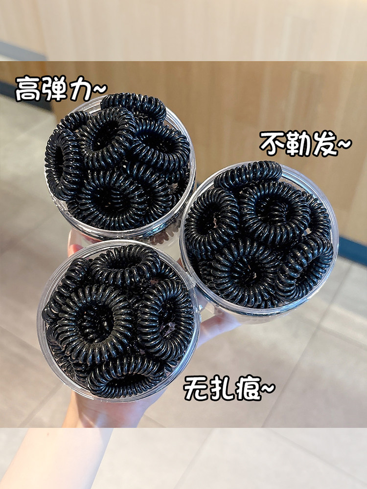 Black Elastic Hair Ties for Women, Traceless Telephone Wire Hair Bands, High Elasticity, Durable Hair Ties, High Ponytail Hair Bands, Leather Cover