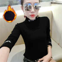 Velvet thickened turtleneck base shirt womens autumn and winter 2020 new slim-fit wild long-sleeved t-shirt womens warm top tide