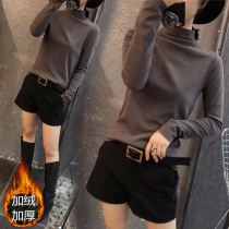 Semi-turtleneck plus velvet base shirt womens autumn and winter Western style thickened warm long-sleeved t-shirt womens inner fit slim thin top